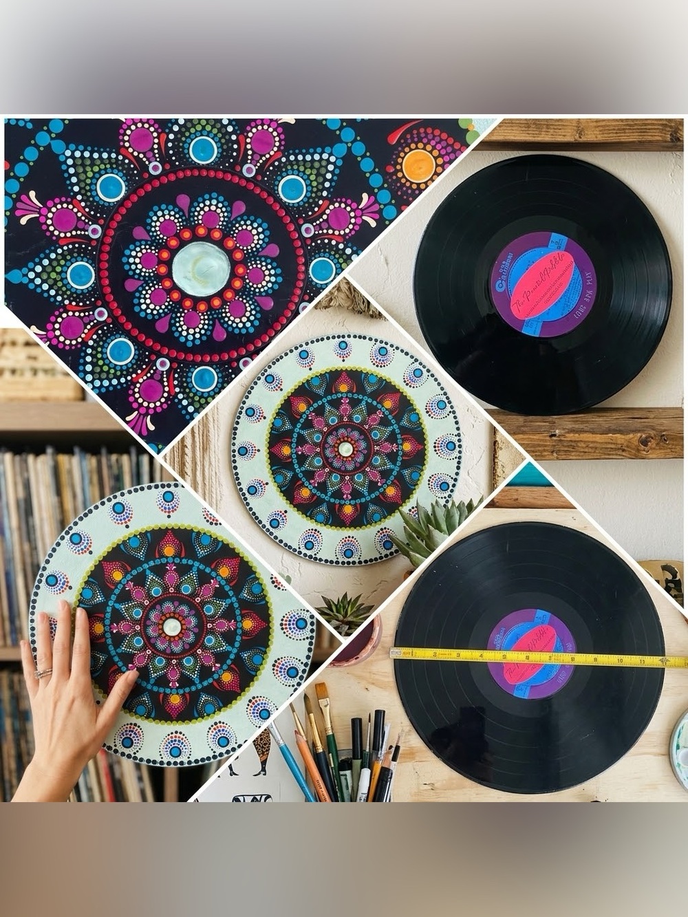 Hand Painted Mandala Vinyl Record Wall Art Vintage Upcycled LP Decor